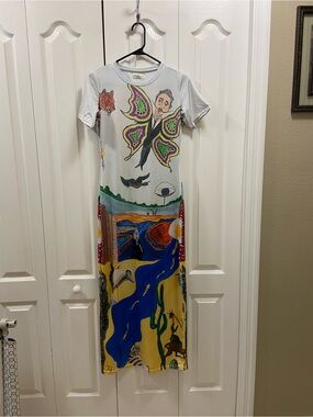 Wearable, art Surreal Maxi Dress with Butterfly Motif